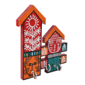 Indha Handcrafted House Design Key Holder | Wall Mounted Entryway Key Organizer | Multicolor Hand-Painted | Eco-Friendly Wooden Key Rack | 3 Hooks