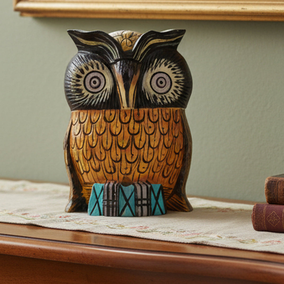 Indha Hand-Painted Owl | Hand Carved Pine Wood | Good Luck Gift | Festive Gift