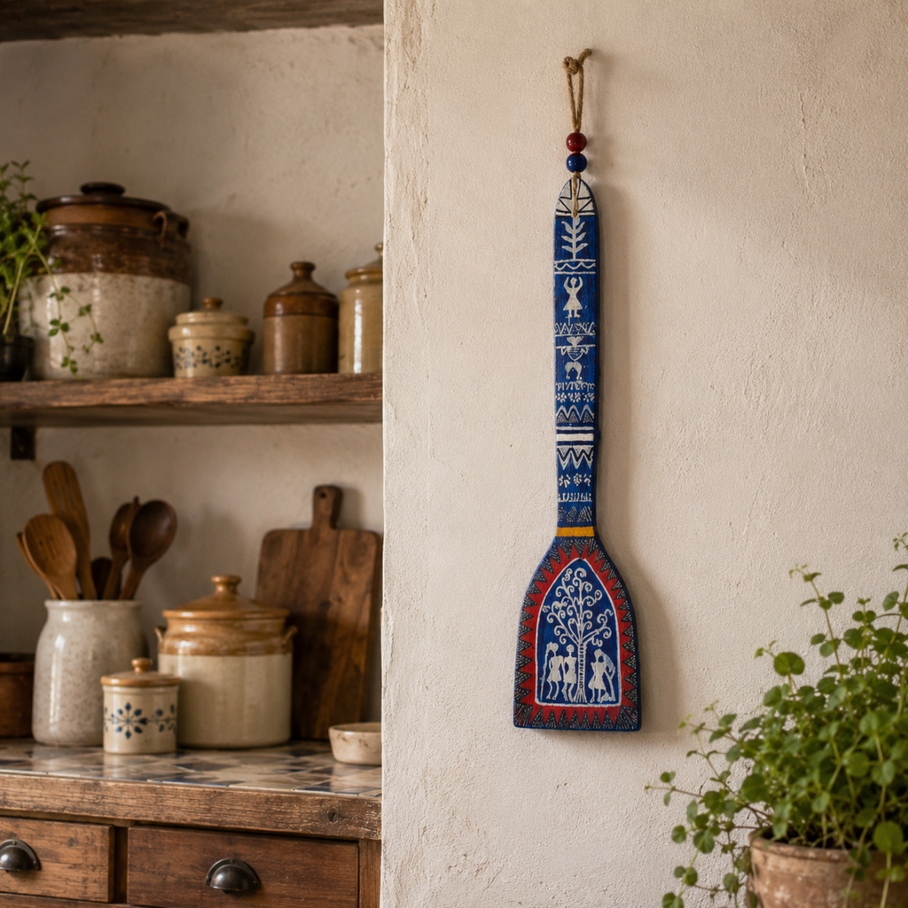 Indha Traditional Handpainted Decorative Wooden Spoon | Unique Hand-Painted Wooden Spoon for Corporate Gifting & Wall Décor