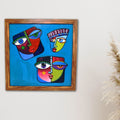 Indha Hand painted Abstract Faces Wall Art | Multicolour Décor with Repurposed Wood Frame &amp; Vegan Leather Back | Artistic Wall Accent Wood Applique