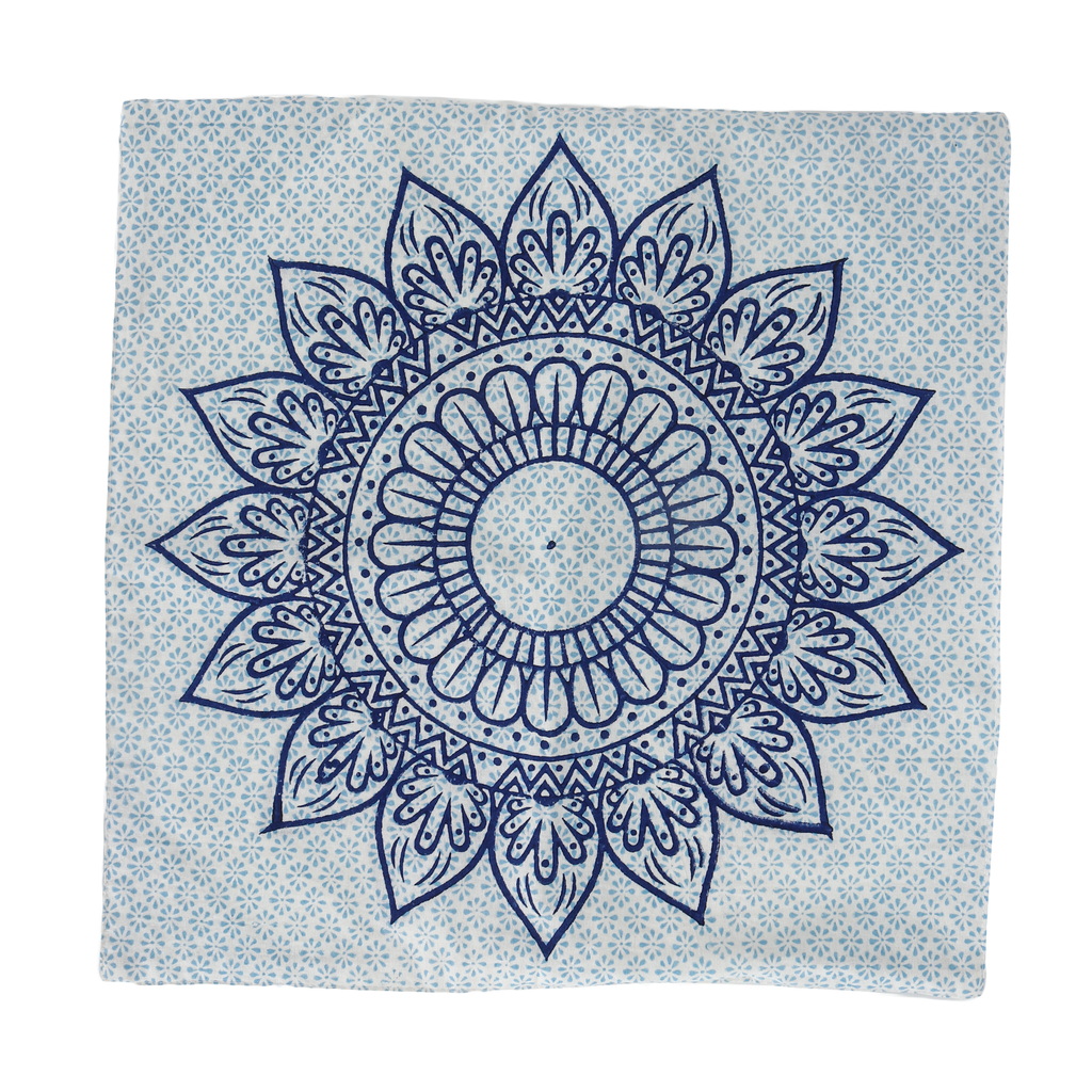 Indha Hand Block Printed Cushion Cover Flower Print | 16X16 inches Decorative Cushion Covers (Set of 2)