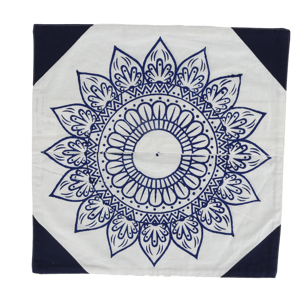 Indha Hand Block Printed Cushion Cover Flower Print | 16X16 inches Decorative Cushion Covers (Set of 2)