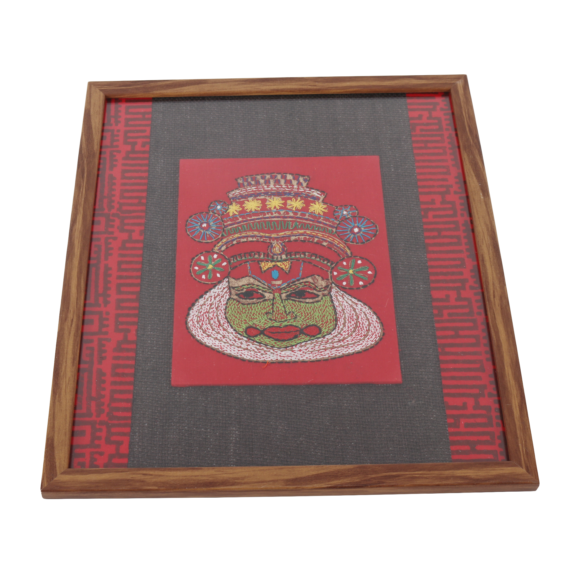 INDHA Hand Embroidered Kathakali Face Embroidery Wall Decor Wall Hanging Decor, Home Decor, Wall Shelves, Wall Hangings for Home Decoration, Wall Decor, Room Decor Items for Bedroom, Aesthetic Room Decor, Wall Hanging, Bedroom Decoration Items, Gift Items