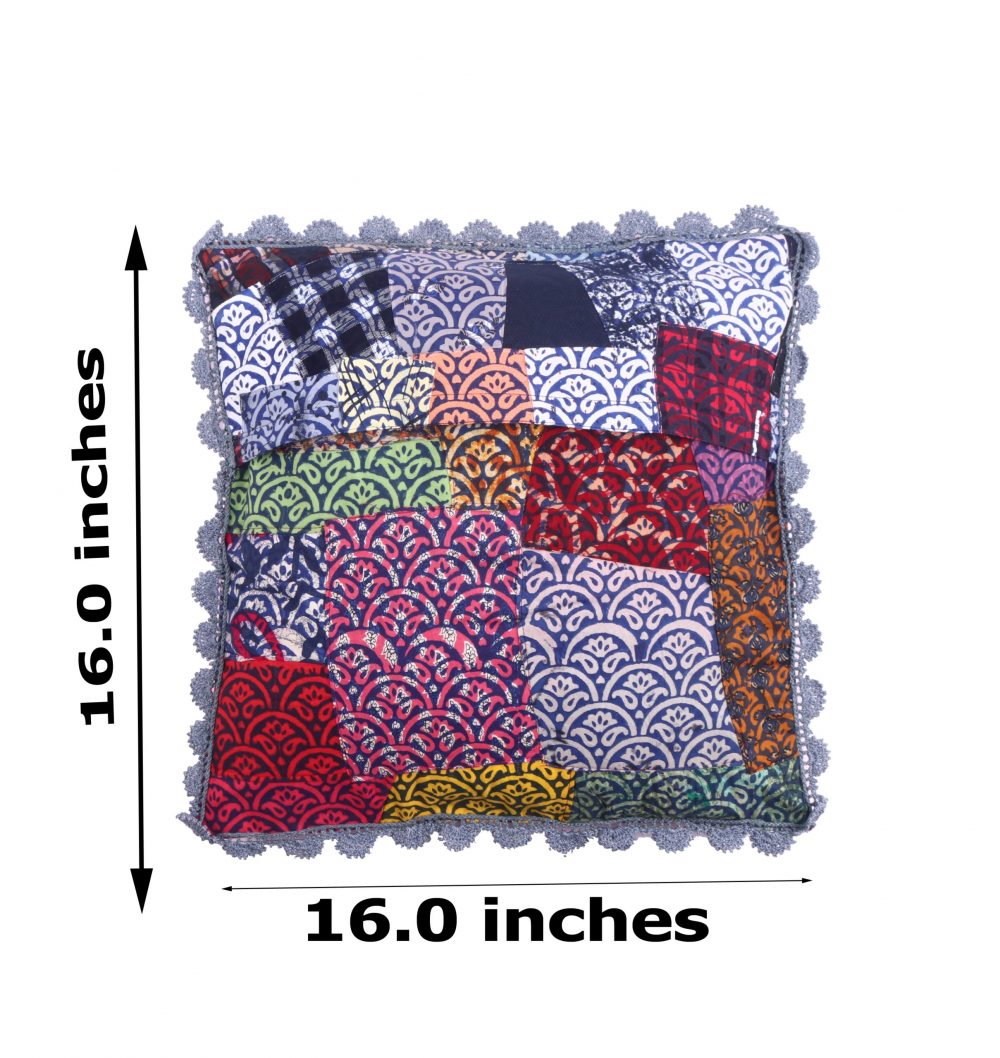 16×16inch Multicolor Lantern Hand Embroidered &amp; Multicolor Cotton Patchwork Pink Throw Cushion Cover (Set of 2) | Handmade Cushion Cover| Throw Cushion Covers | Home Décor | Home Furnishing | Corporate Gifting