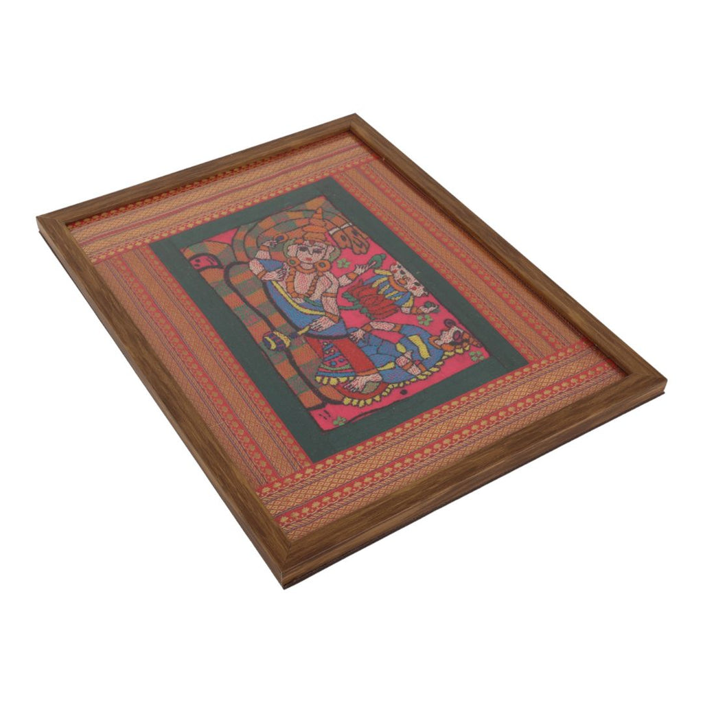 Indha Hand-Crafted Wall Décor – Lord Vishnu Embroidery | Wooden Border | Premium Vegan Leather Back Finish