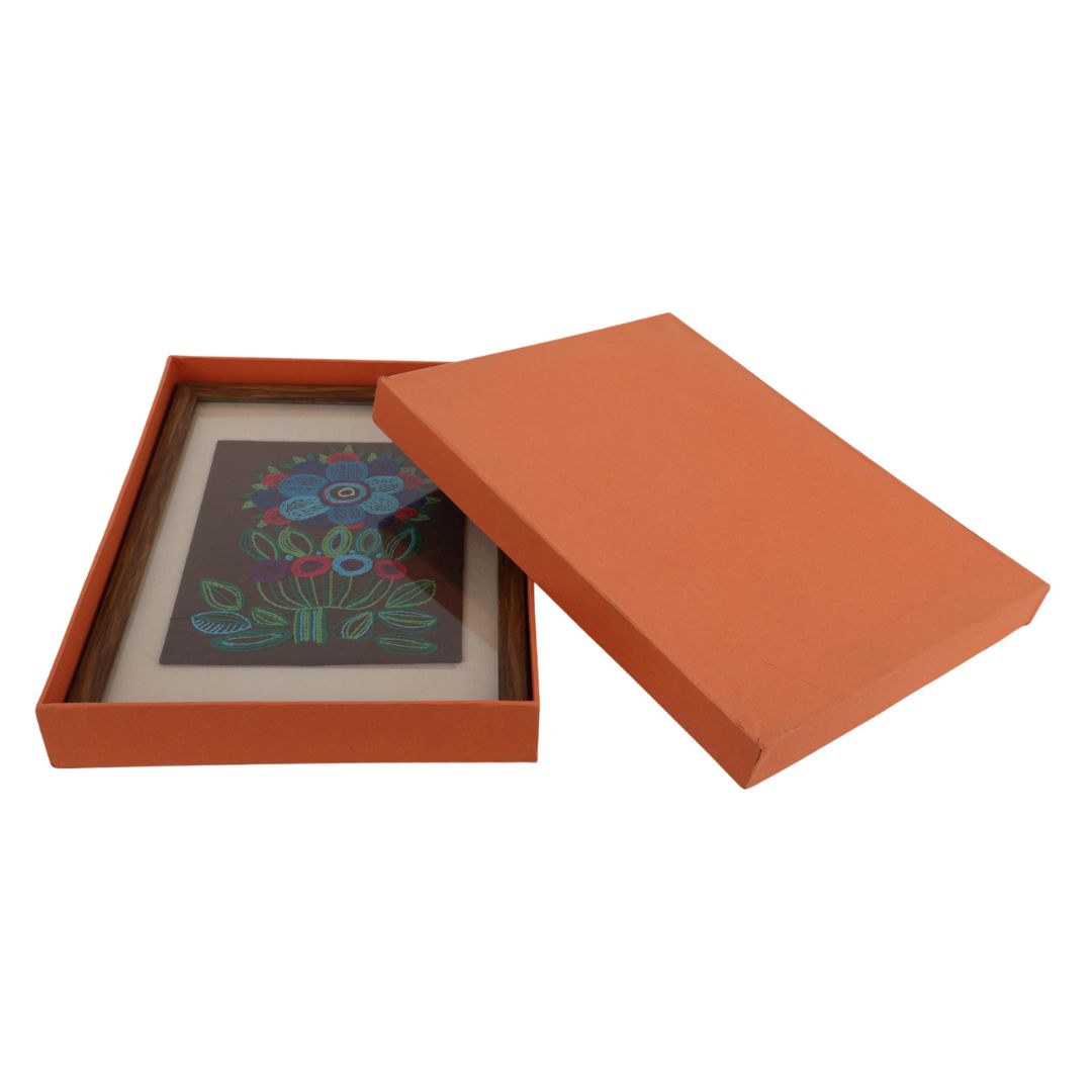 Indha Handcrafted aesthetic wall painting & Décor | Floral Hand Embroidery on Silk | Wooden Frame + Vegan Leather Back Finish | Sustainable Décor