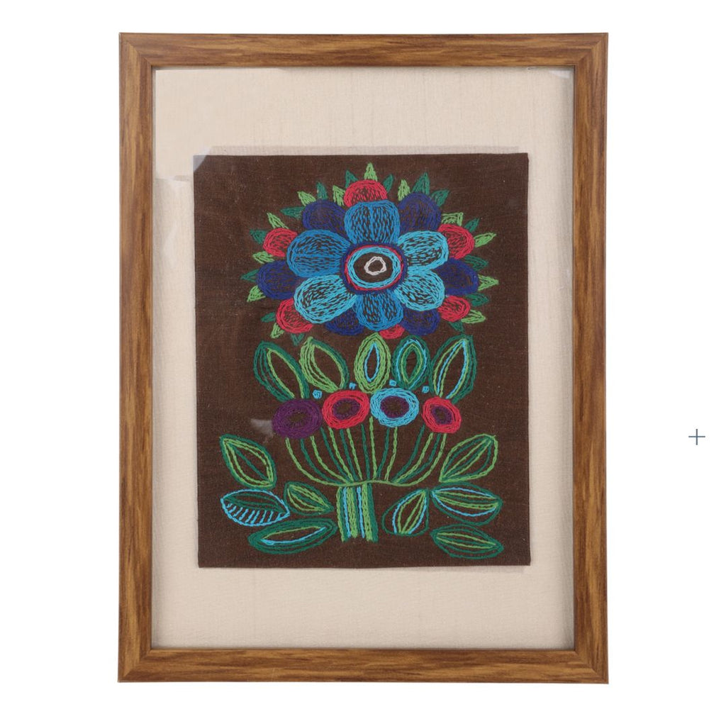 Indha Handcrafted aesthetic wall painting & Décor | Floral Hand Embroidery on Silk | Wooden Frame + Vegan Leather Back Finish | Sustainable Décor
