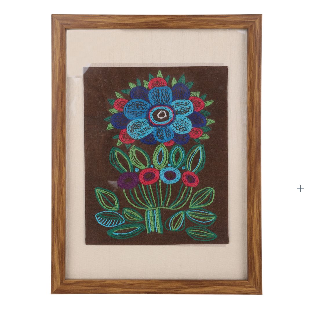 Indha Handcrafted aesthetic wall painting & Décor | Floral Hand Embroidery on Silk | Wooden Frame + Vegan Leather Back Finish | Sustainable Décor