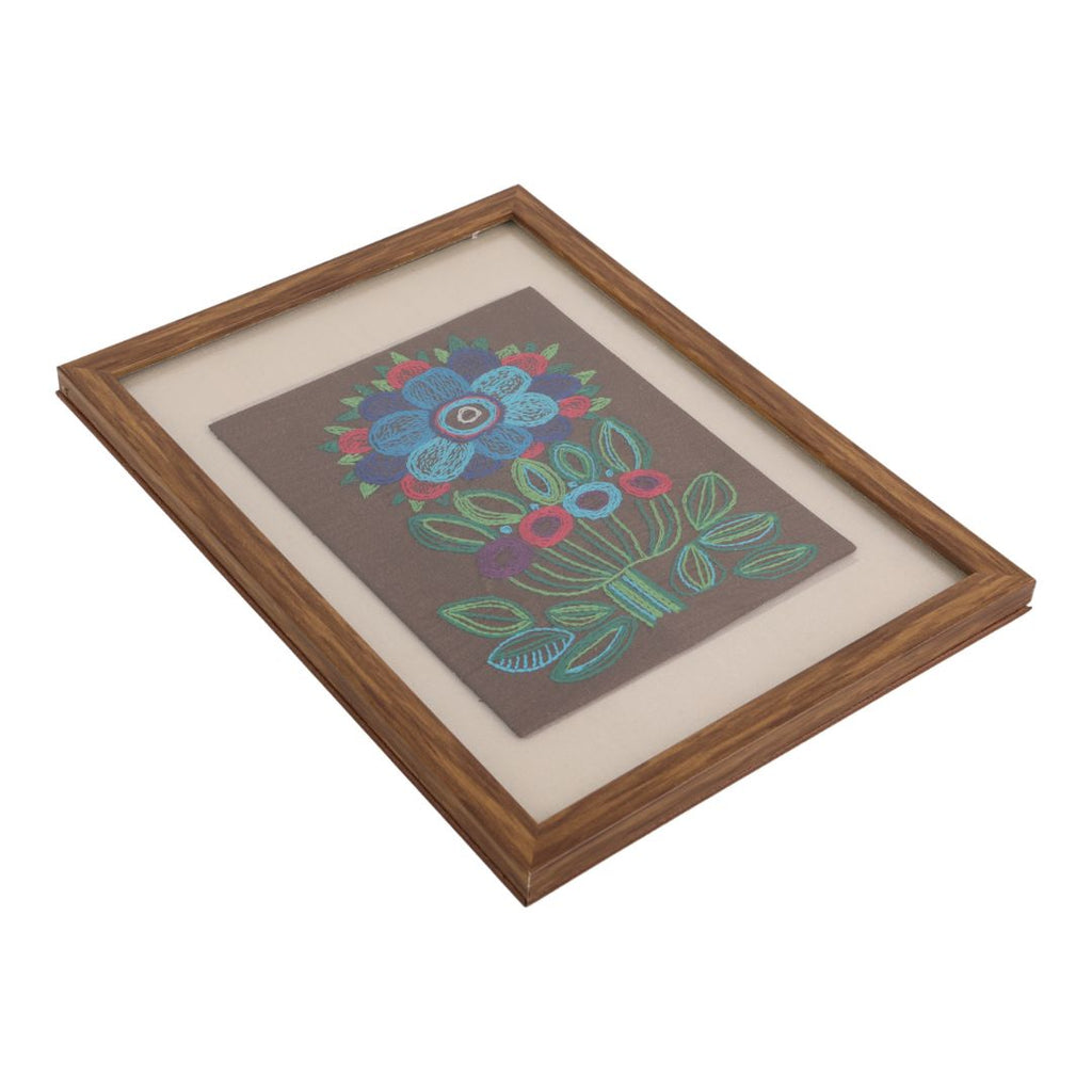 Indha Handcrafted aesthetic wall painting & Décor | Floral Hand Embroidery on Silk | Wooden Frame + Vegan Leather Back Finish | Sustainable Décor