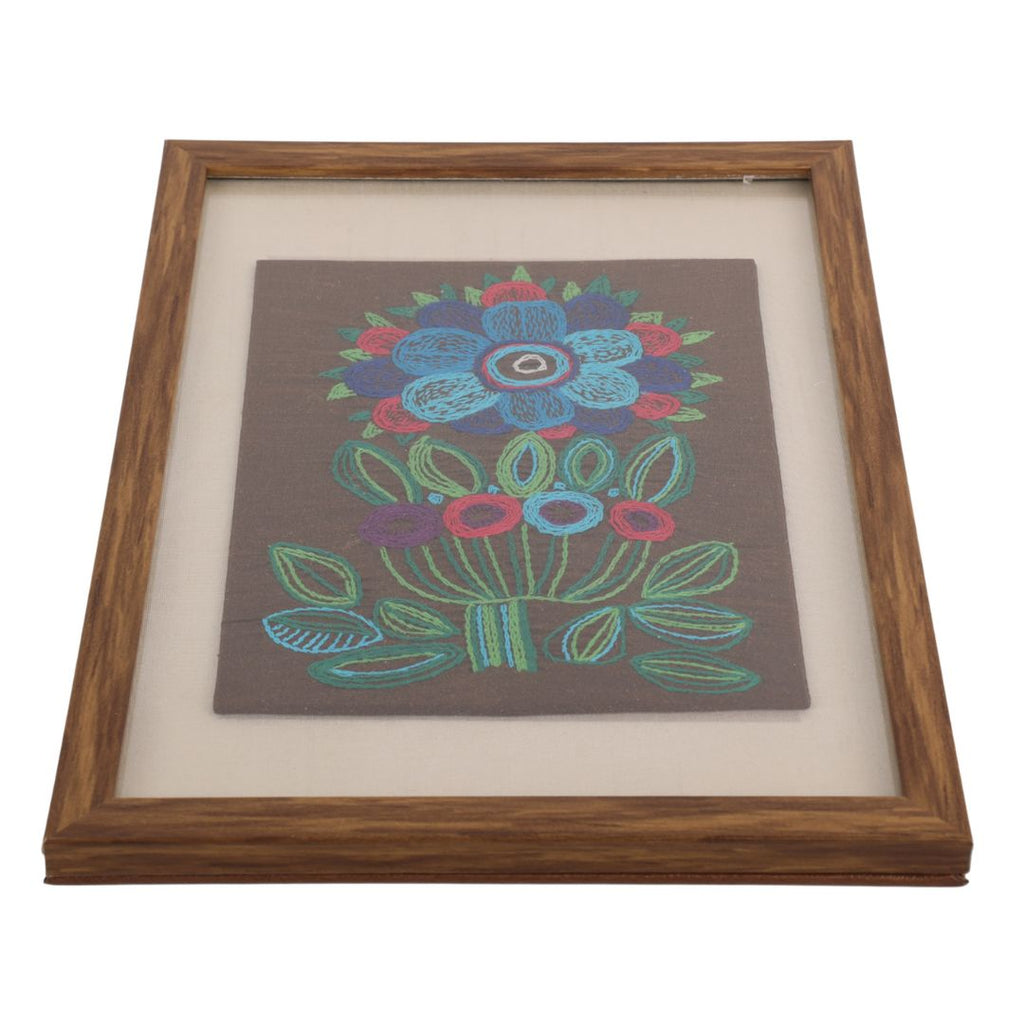 Indha Handcrafted aesthetic wall painting & Décor | Floral Hand Embroidery on Silk | Wooden Frame + Vegan Leather Back Finish | Sustainable Décor