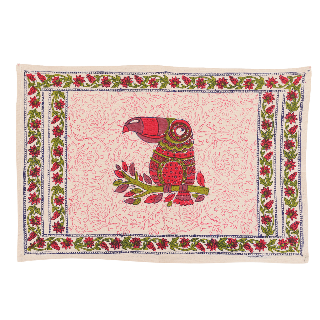 Indha Hand Block Printed Table Runner & Placemat Set – 7-Piece Dining Table Linen Collection