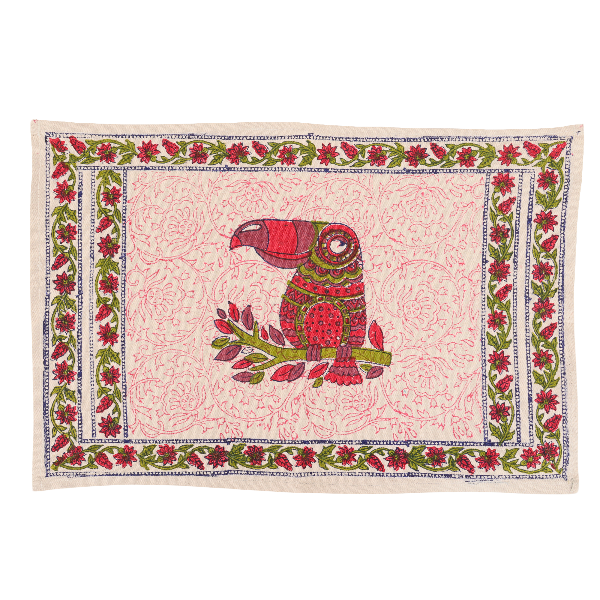 Indha Hand Block Printed Table Runner & Placemat Set – 7-Piece Dining Table Linen Collection