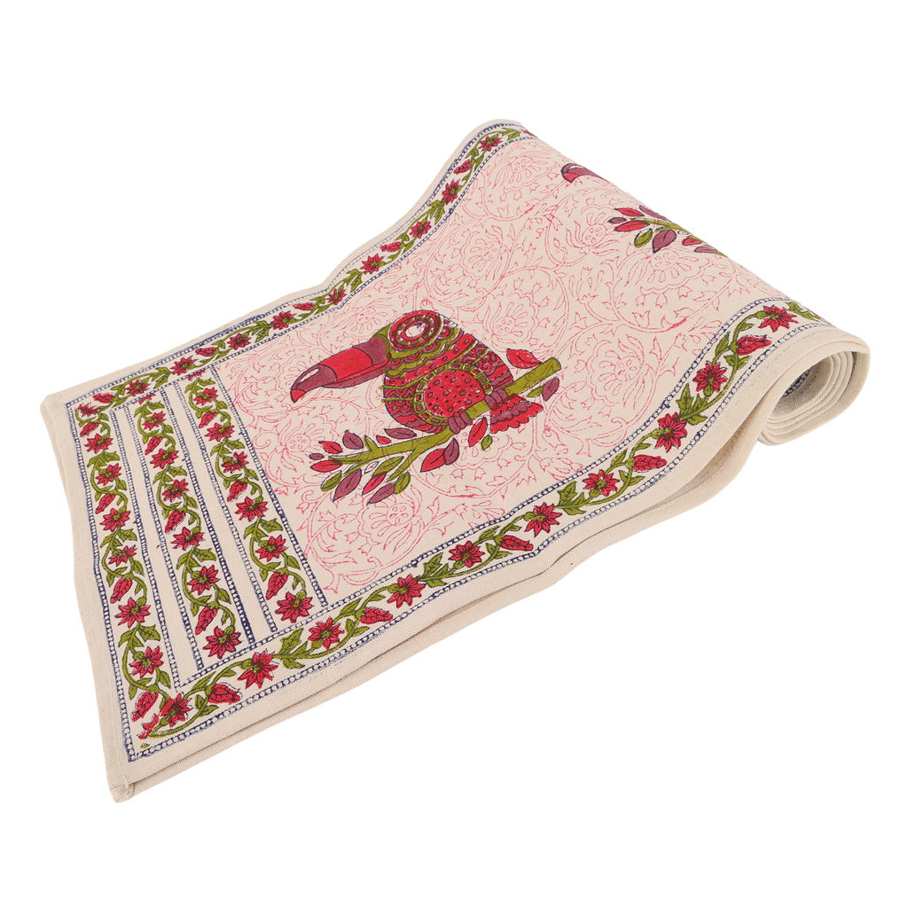 Indha Hand Block Printed Table Runner & Placemat Set – 7-Piece Dining Table Linen Collection
