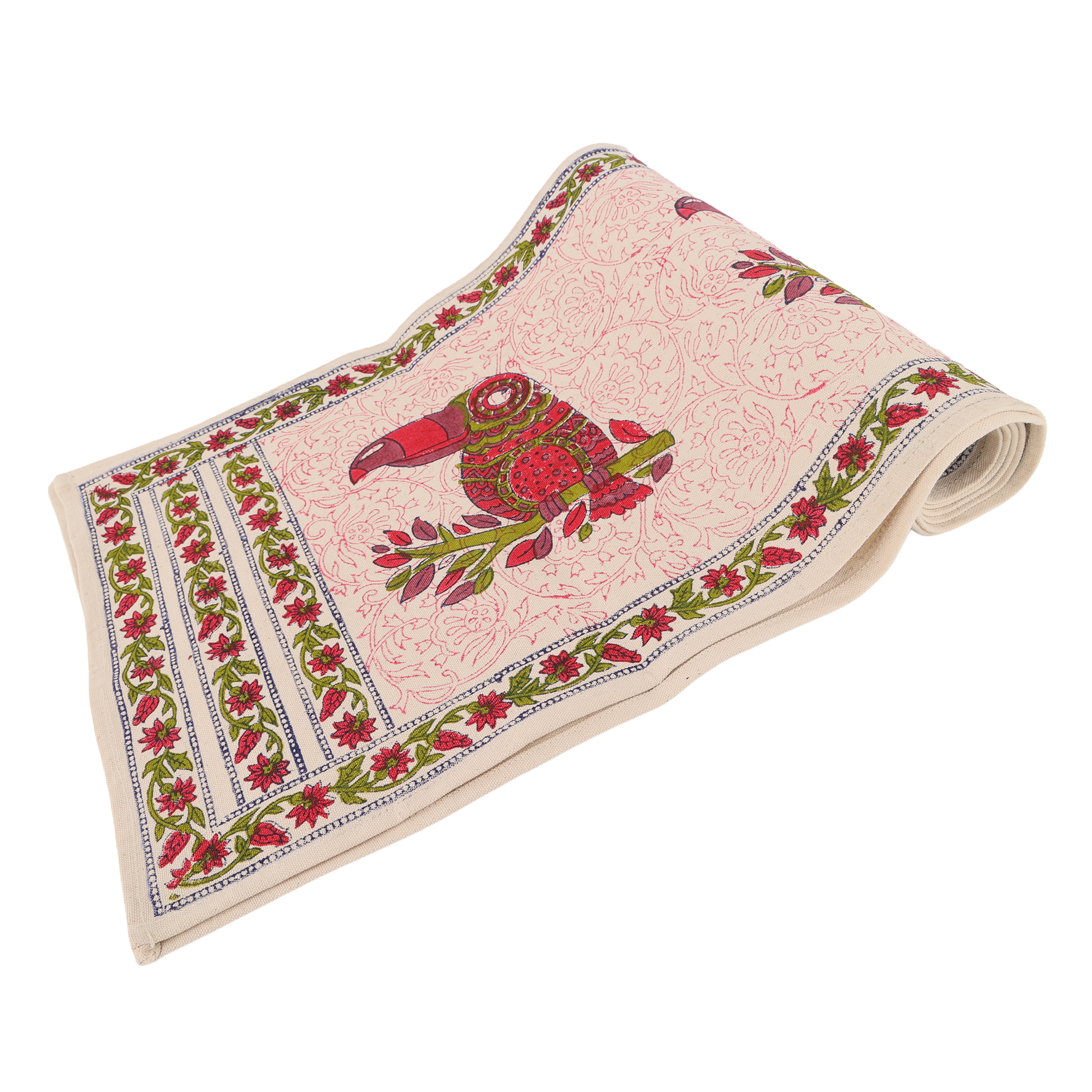 Indha Hand Block Printed Table Runner & Placemat Set – 7-Piece Dining Table Linen Collection