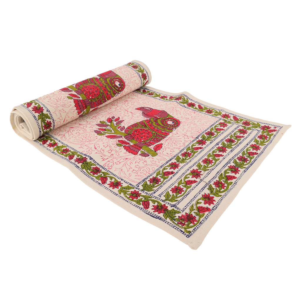 Indha Hand Block Printed Table Runner & Placemat Set – 7-Piece Dining Table Linen Collection