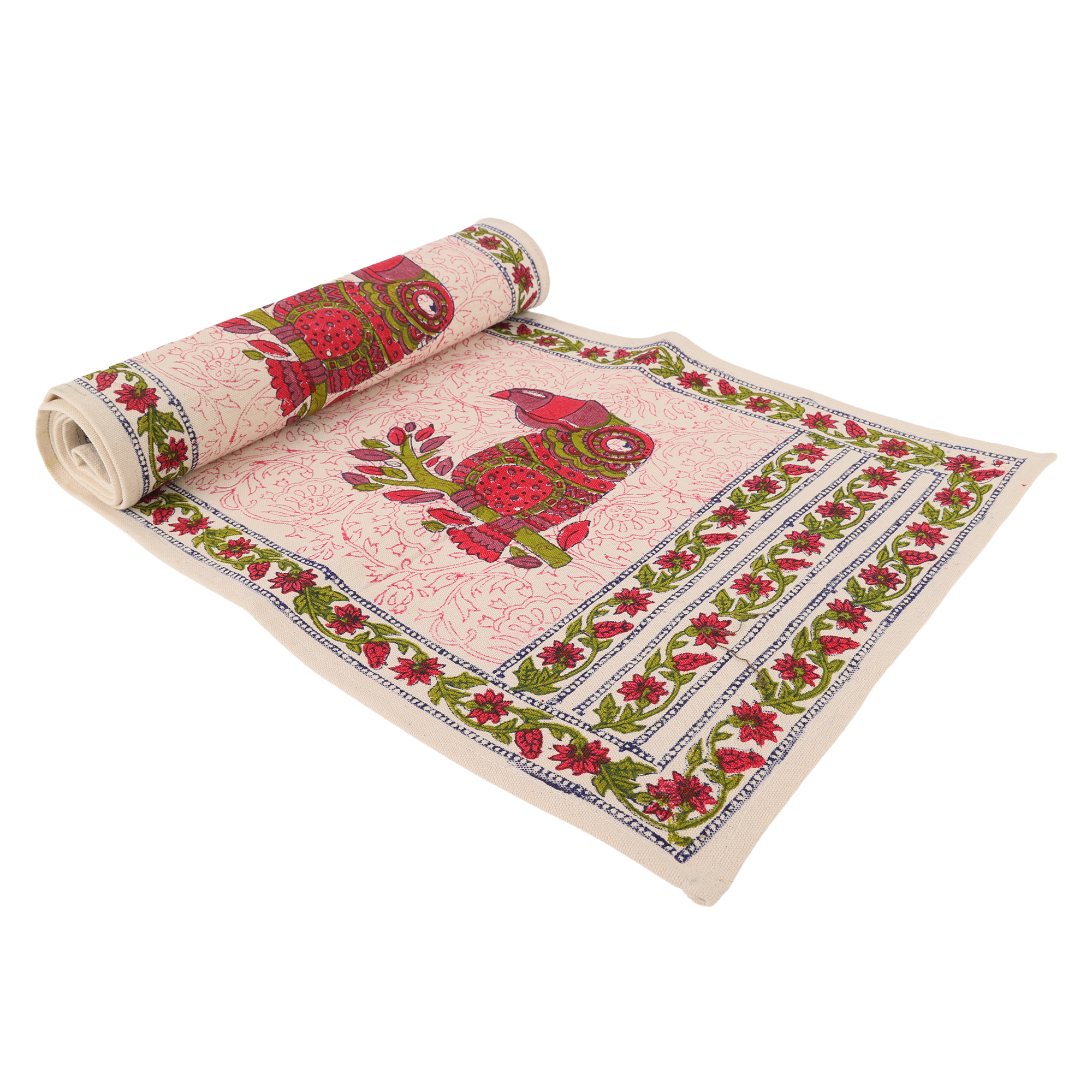 Indha Hand Block Printed Table Runner & Placemat Set – 7-Piece Dining Table Linen Collection