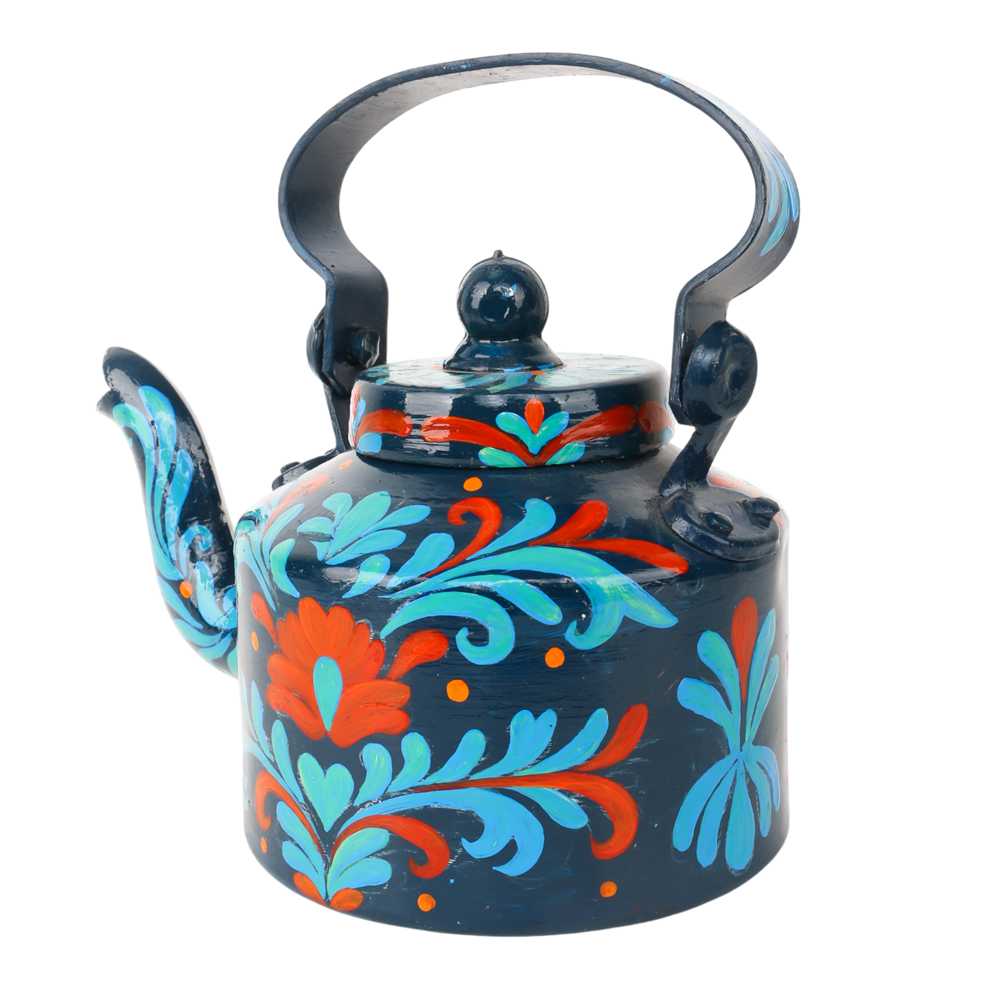 Indha Hand-Painted Aluminium Kettle – Floral Table Décor Showpiece | Vintage-Style Home Decoration | Colourful Gift for Living Room, Office & Festive Gifting | Handmade in India