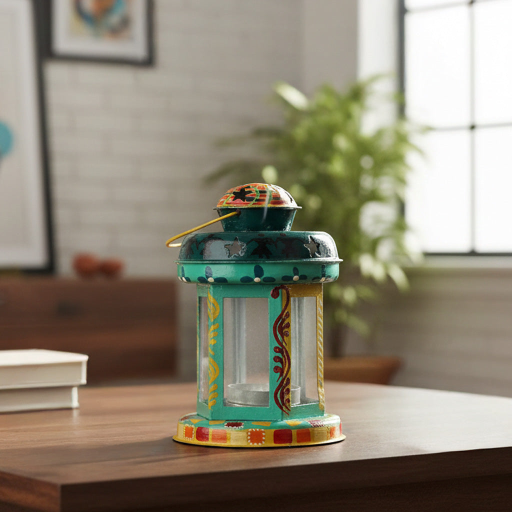 Indha Hand-Painted Lantern with LED Light | Vintage-Inspired Home Decor for Cozy Ambience | Artistic Kettle | Awesome Giveaways | Unique Decor | Festive Gifting