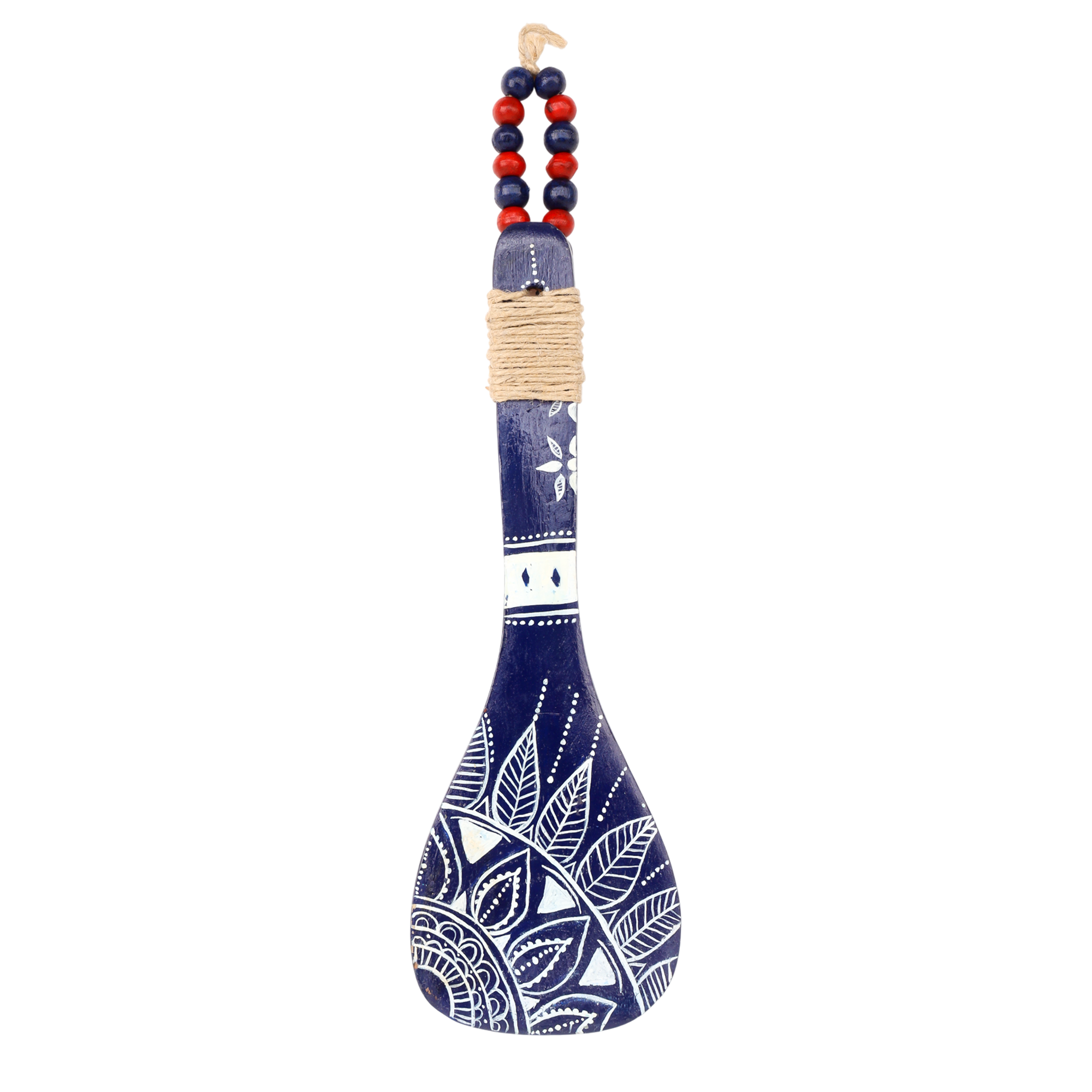 Indha Hand-Painted Wooden Spoon Décor | Tribal-Inspired Art | Beads & Jute Detailing | Wooden Wall Accent | Unique Souvenir Gift