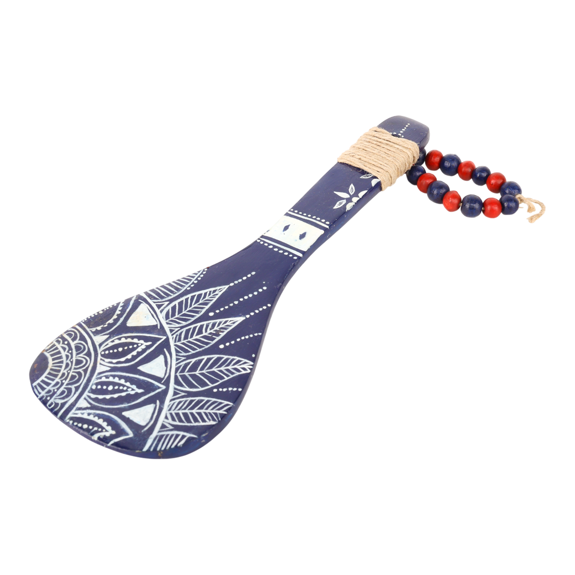 Indha Hand-Painted Wooden Spoon Décor | Tribal-Inspired Art | Beads & Jute Detailing | Wooden Wall Accent | Unique Souvenir Gift