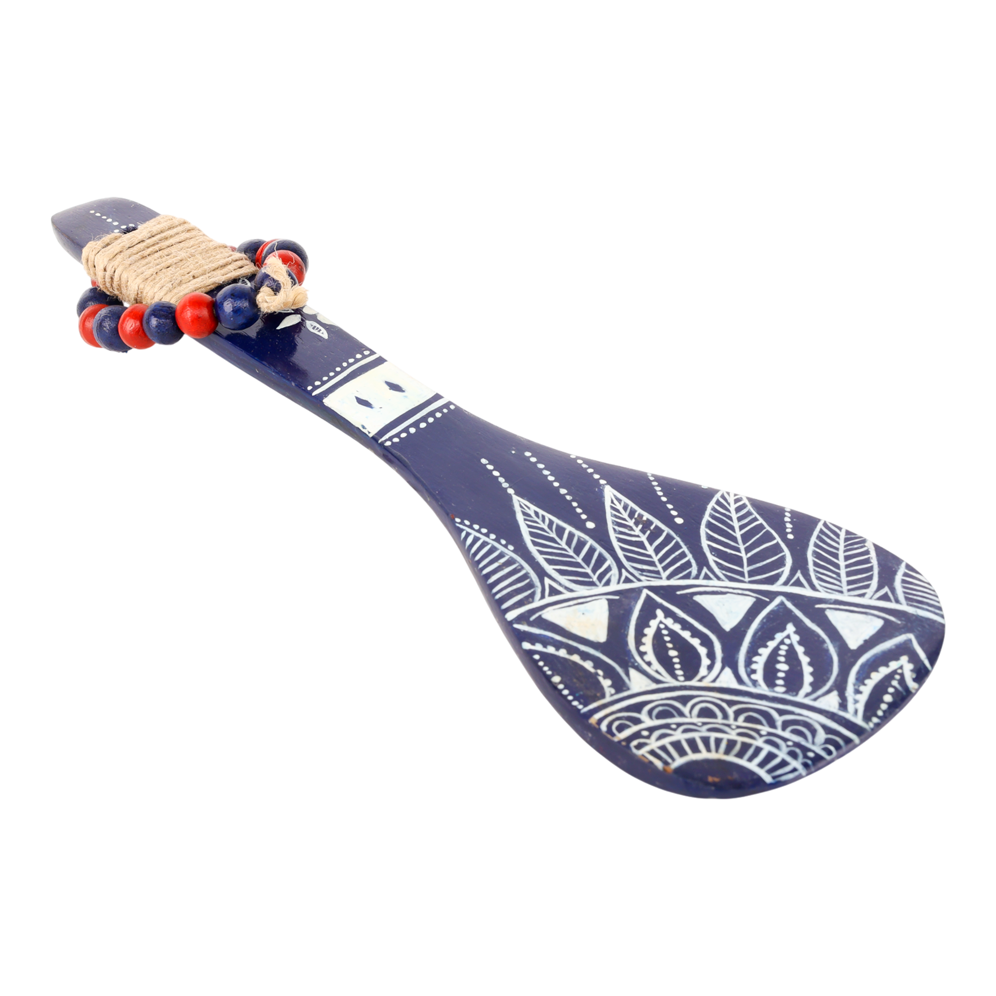 Indha Hand-Painted Wooden Spoon Décor | Tribal-Inspired Art | Beads & Jute Detailing | Wooden Wall Accent | Unique Souvenir Gift