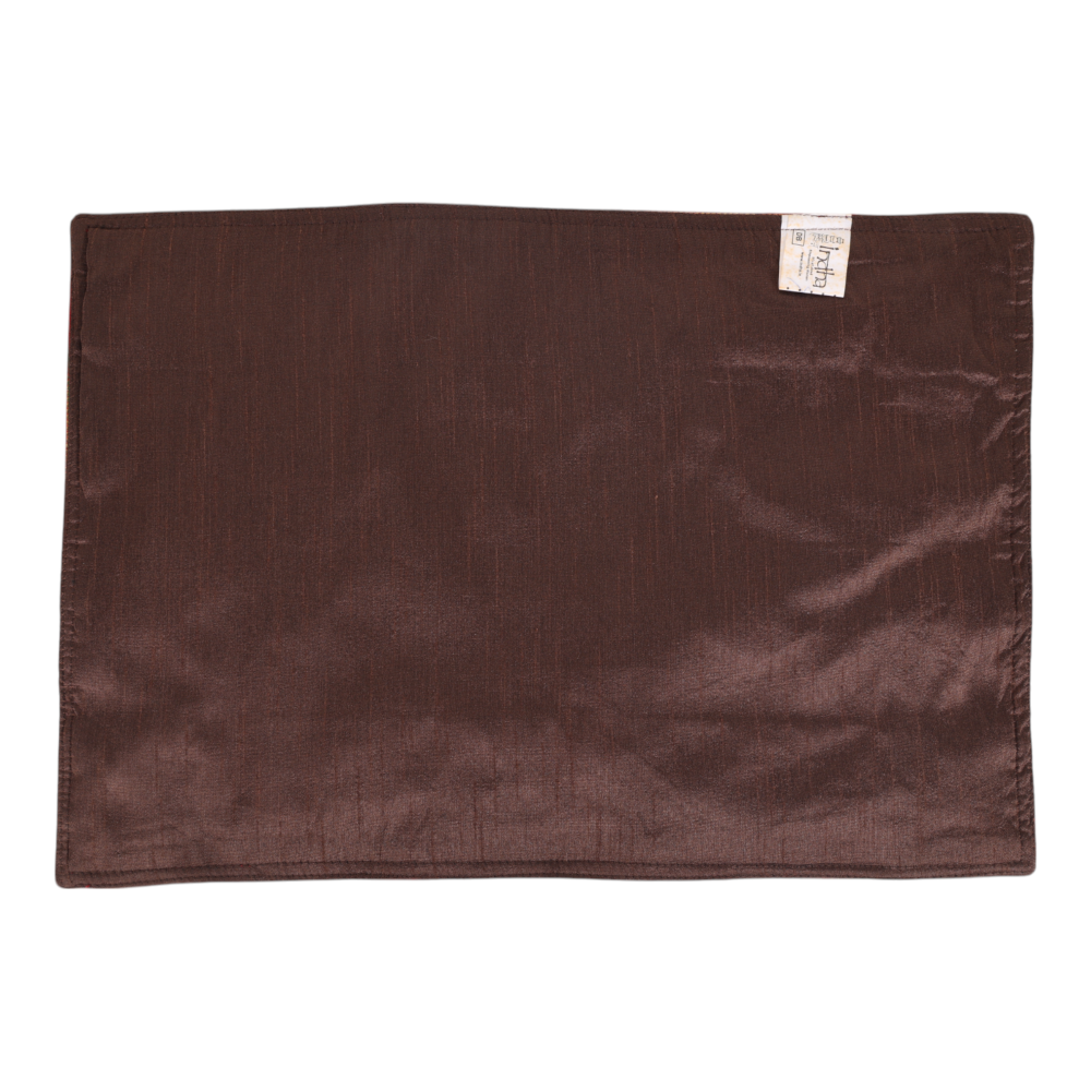 Indha Maroon Dupion Silk Table Runner & Mat Set with Golden Zari Border | Handmade Luxury Dining Décor & Gifting