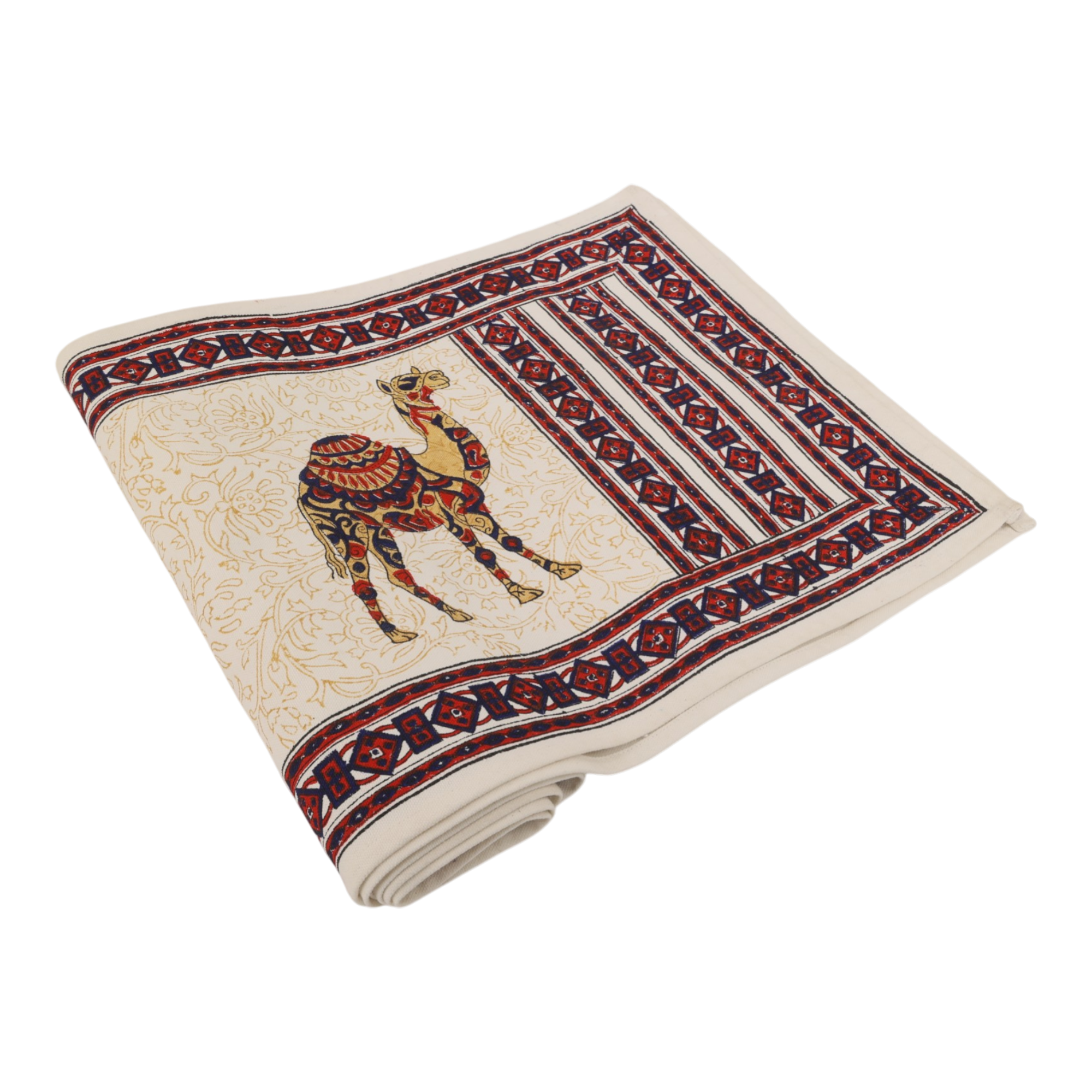 Indha Hand Block Printed Table Runner & Placemat Set – 7-Piece Dining Table Linen Collection