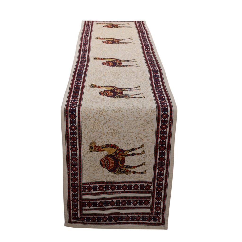 Indha Hand Block Printed Table Runner & Placemat Set – 7-Piece Dining Table Linen Collection