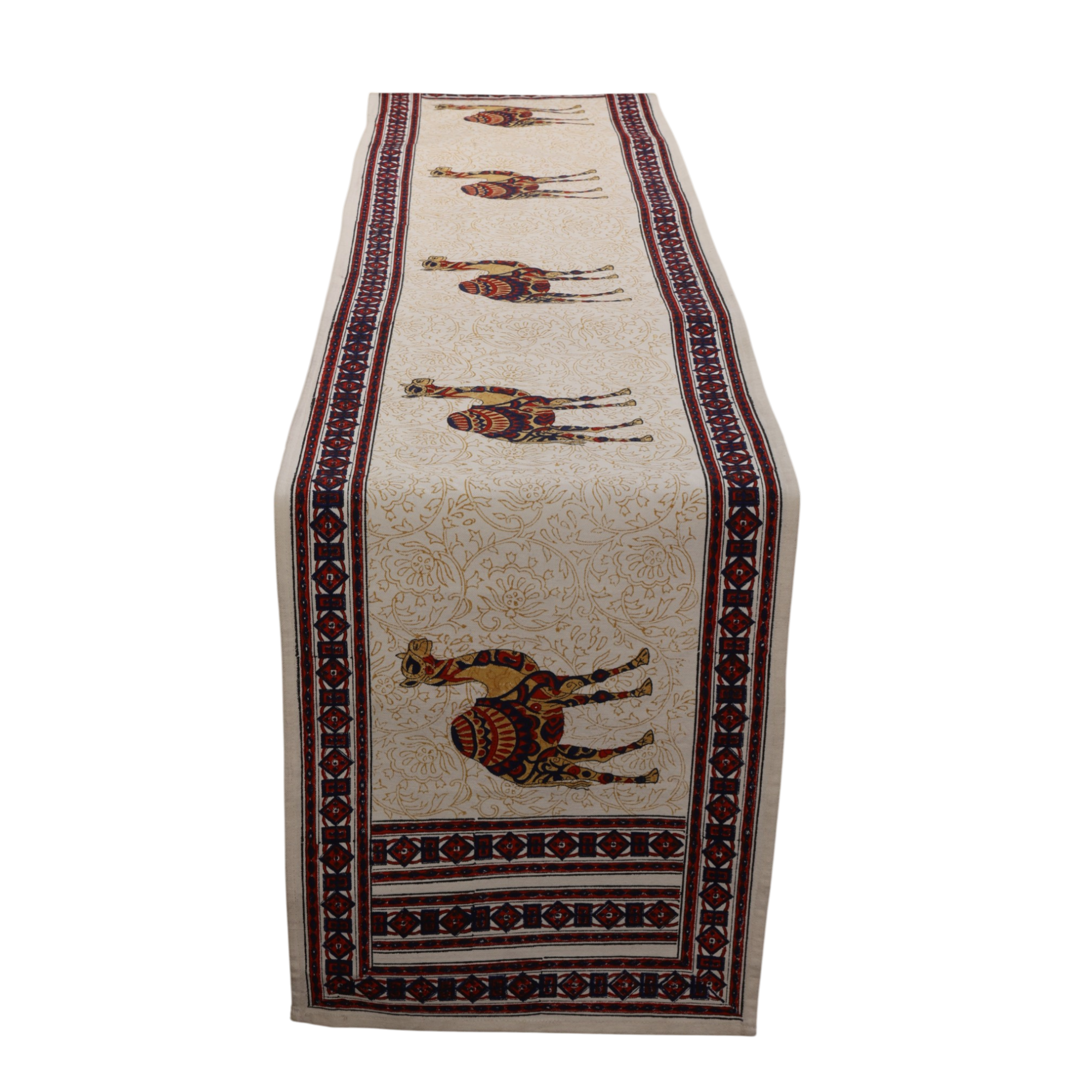 Indha Hand Block Printed Table Runner & Placemat Set – 7-Piece Dining Table Linen Collection