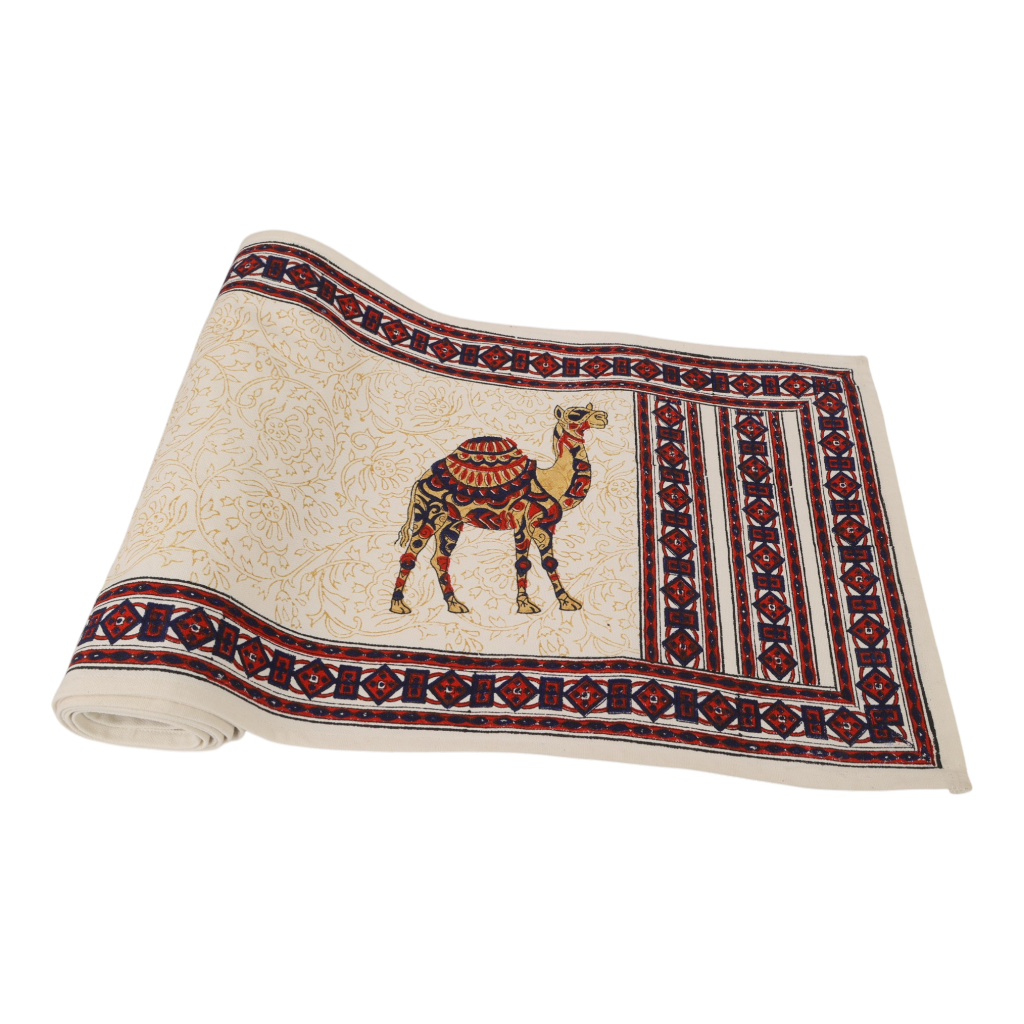 Indha Hand Block Printed Table Runner & Placemat Set – 7-Piece Dining Table Linen Collection