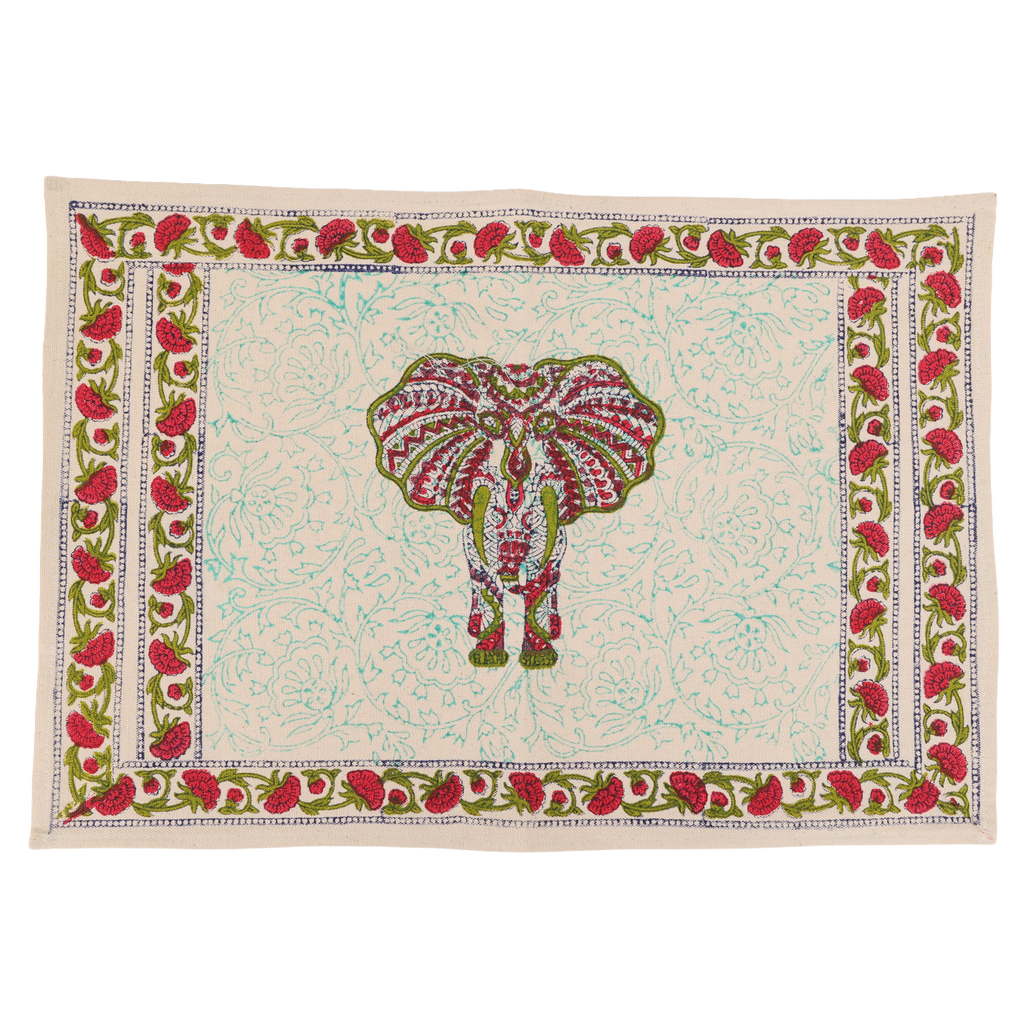 Indha Hand Block Printed Table Runner & Placemat Set – 7-Piece Dining Table Linen Collection