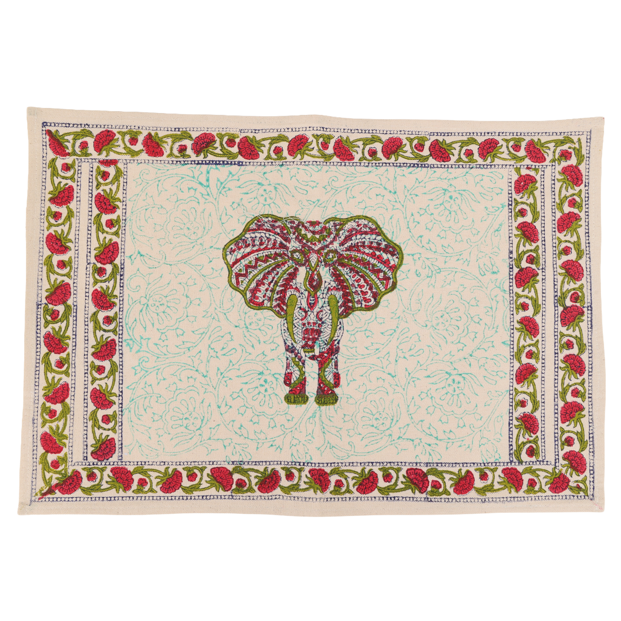 Indha Hand Block Printed Table Runner & Placemat Set – 7-Piece Dining Table Linen Collection