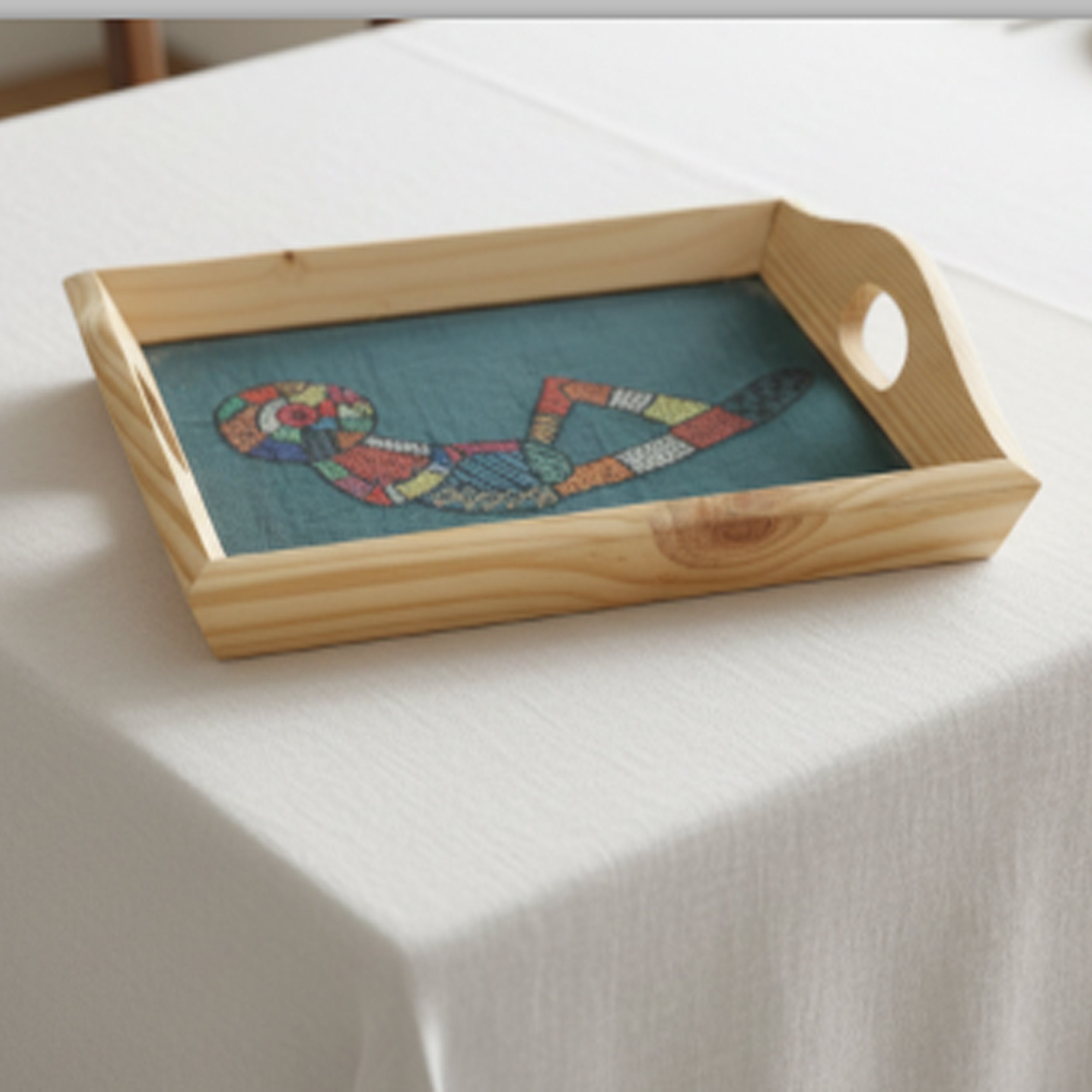Indha Hand Embroidered Relaxed Alien Motif Pine Wood Tray | Awesome Gift | Quirky | Whimsy Gifting