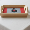 Indha Hand Embroidered Bird Motif Pine Wood Tray| Art Silk | Handmade Gift