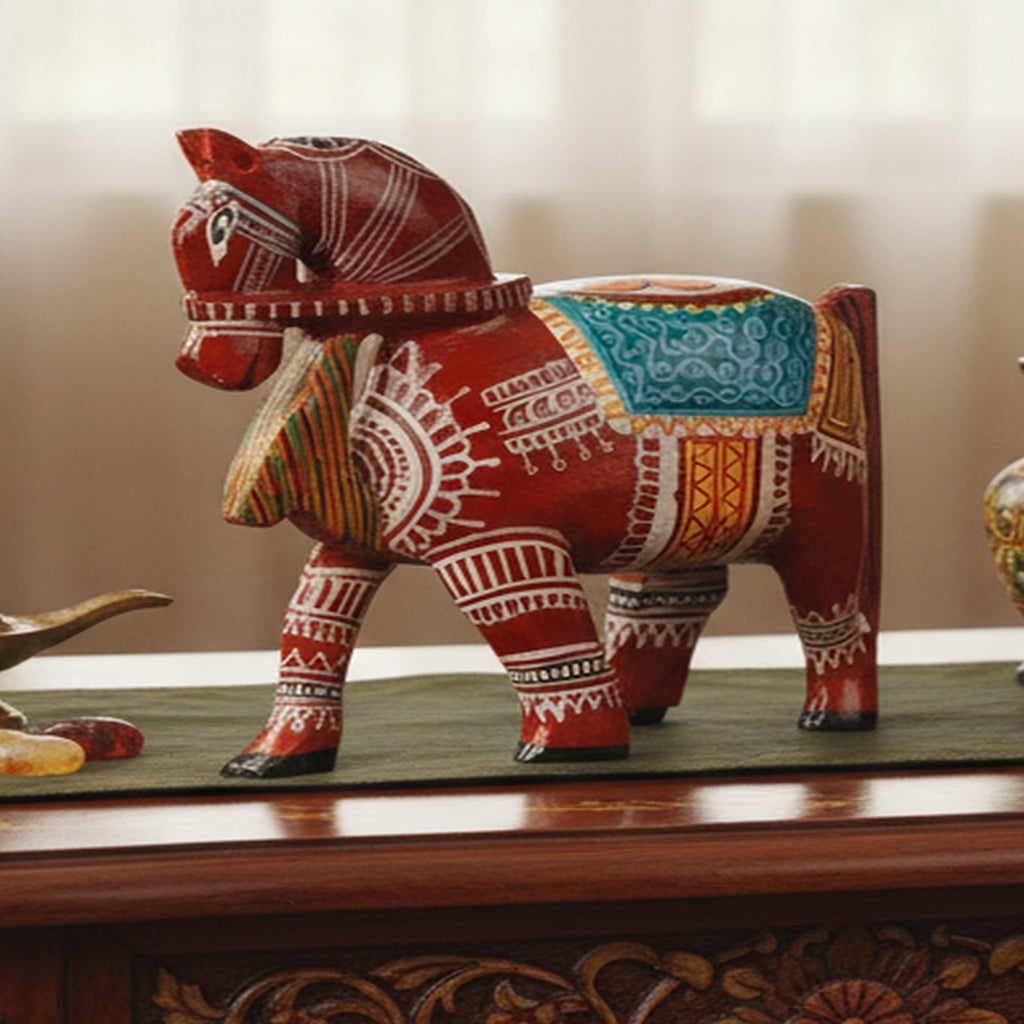 Indha Hand-Painted Hand-Carved Wooden Horse – Ethnic Indian & Corporate Gift