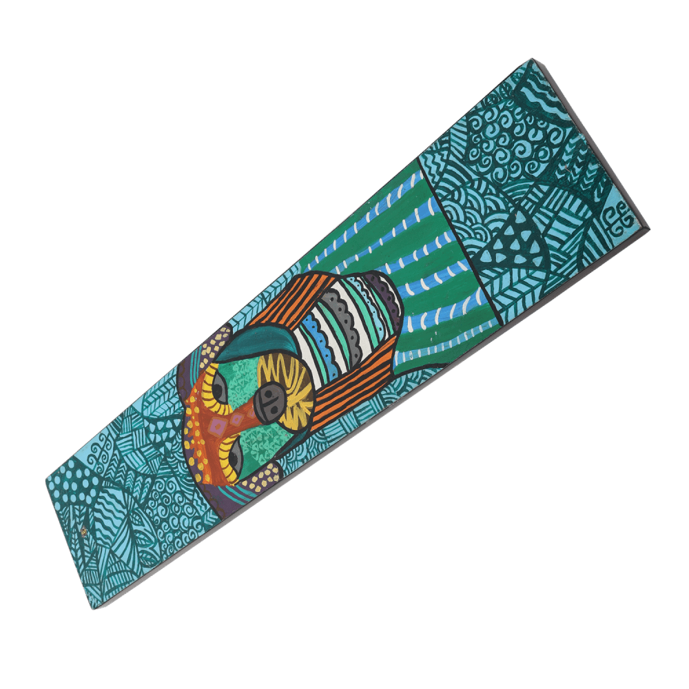 Indha Hand Painted Wall Decor | Multicolor Sustainable Wall Decor | Tall Wall Decor | Multicolor Dog Face Hand Painted Wall Decor |Green Board Wall Decor |