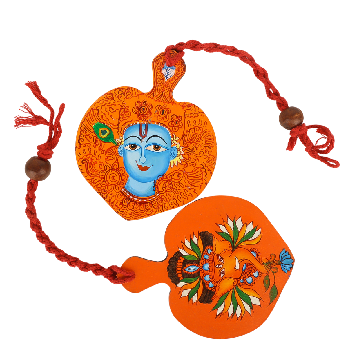 Indha Hand Painted Lord Krishana & Kartikeya Print Wall Hanging Set of 2