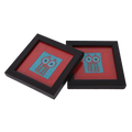 INDHA Owl Design Chain Stitch Hand-Embroidered Sky Blue Dupion Silk Wooden Glass Coaster Set of 2 | Water Glass Coaster & Utility Décor Gift