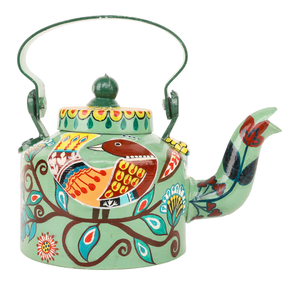 INDHA Hand-Painted Aluminum Decorative Kettle – Sparrow on Branch Artwork | Nature-Inspired Bird Design | 1-Litre | Home Décor, Tea Serving & Gifting