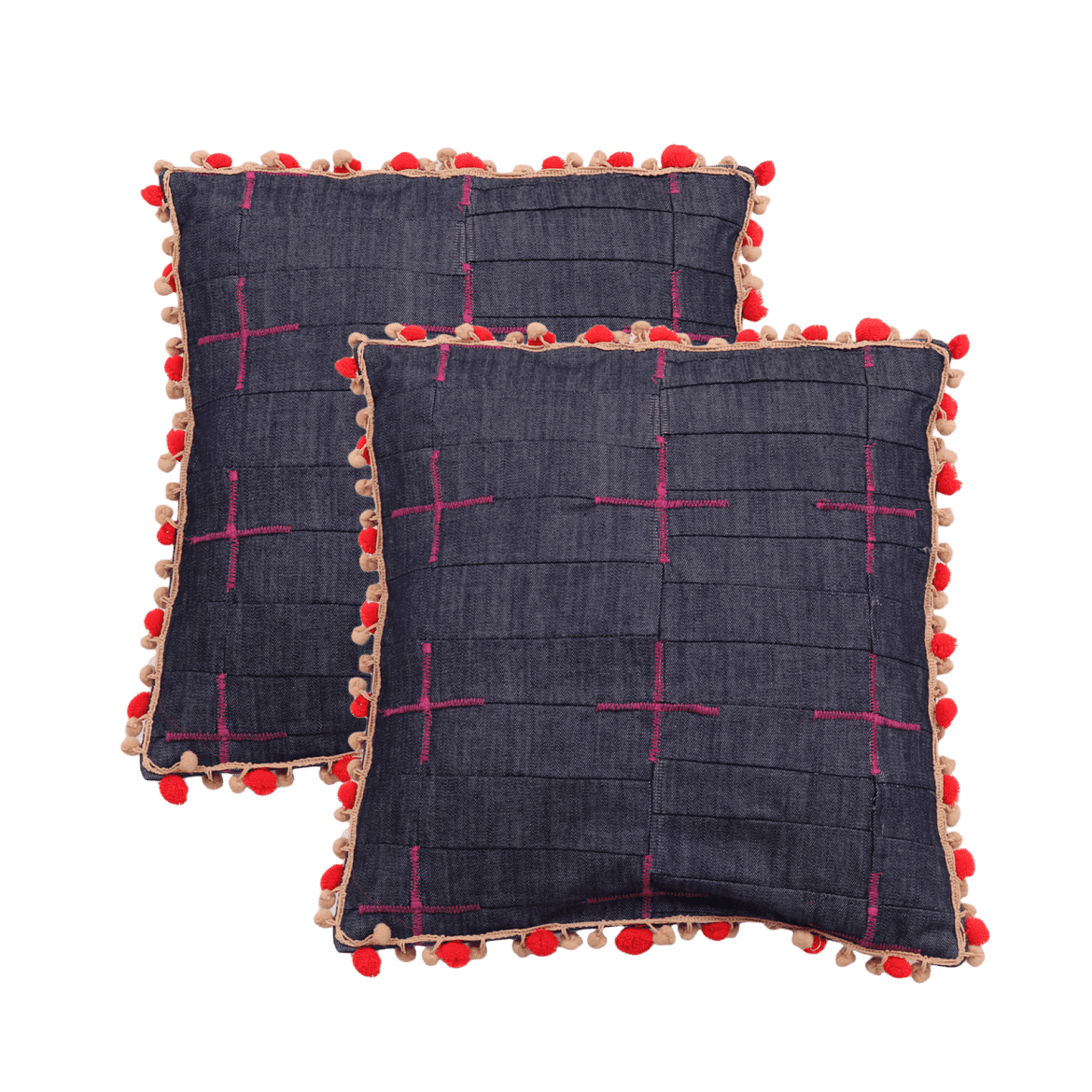 16" Handmade Denim Zig-Zag Cushion Covers Set of 2
