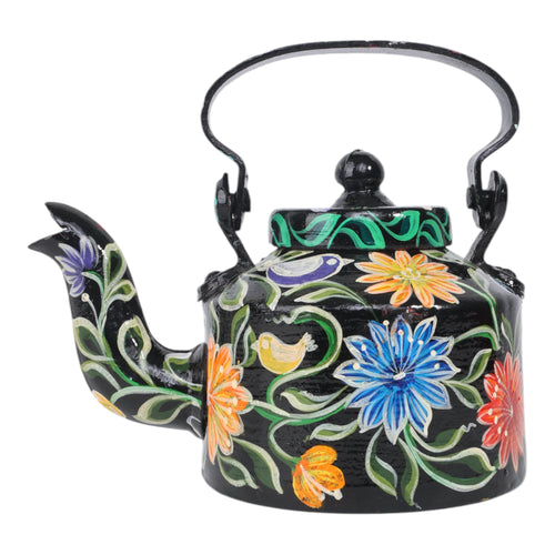 INDHA Decorative Aluminium Hand Painted Kettle Flower Print (1 Litre) | Vintage Aesthetic Tea Kettle Home Décor Showpiece