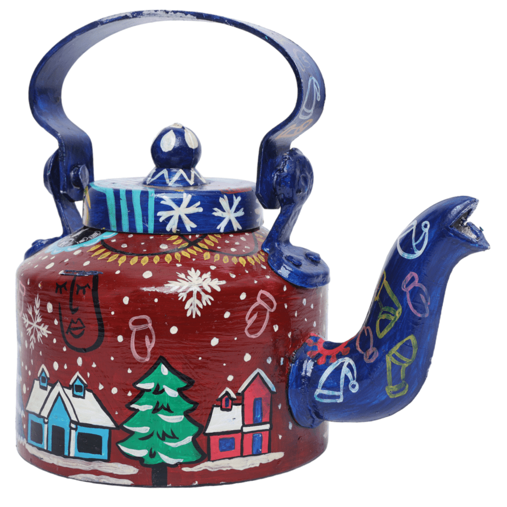 INDHA Hand-Painted Aluminium Christmas Theme Kettle | Large Decorative Vintage Tea Kettle for Holiday Home Décor & Gifting