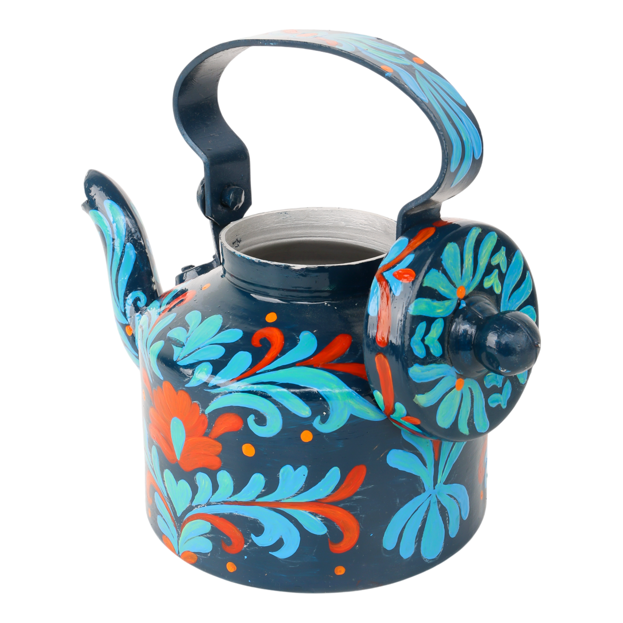 Indha Hand-Painted Aluminium Kettle – Floral Table Décor Showpiece | Vintage-Style Home Decoration | Colourful Gift for Living Room, Office & Festive Gifting | Handmade in India