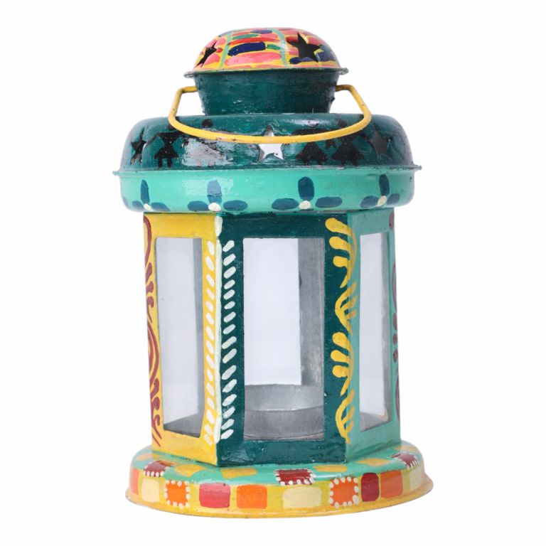 Indha Hand-Painted Lantern with LED Light | Vintage-Inspired Home Decor for Cozy Ambience | Artistic Kettle | Awesome Giveaways | Unique Decor | Festive Gifting