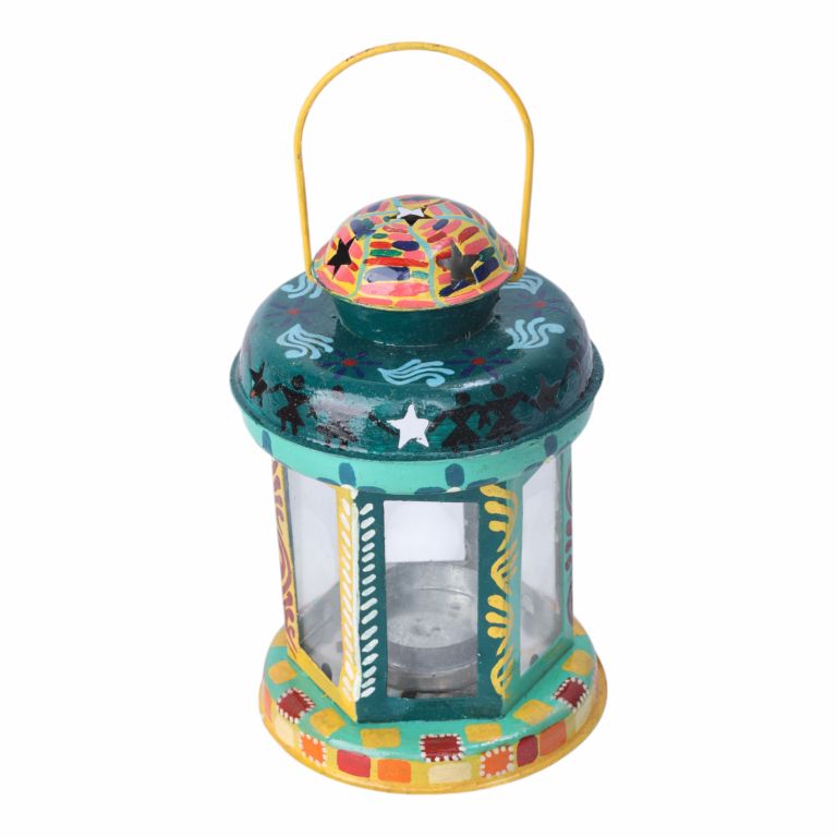 Indha Hand-Painted Lantern with LED Light | Vintage-Inspired Home Decor for Cozy Ambience | Artistic Kettle | Awesome Giveaways | Unique Decor | Festive Gifting
