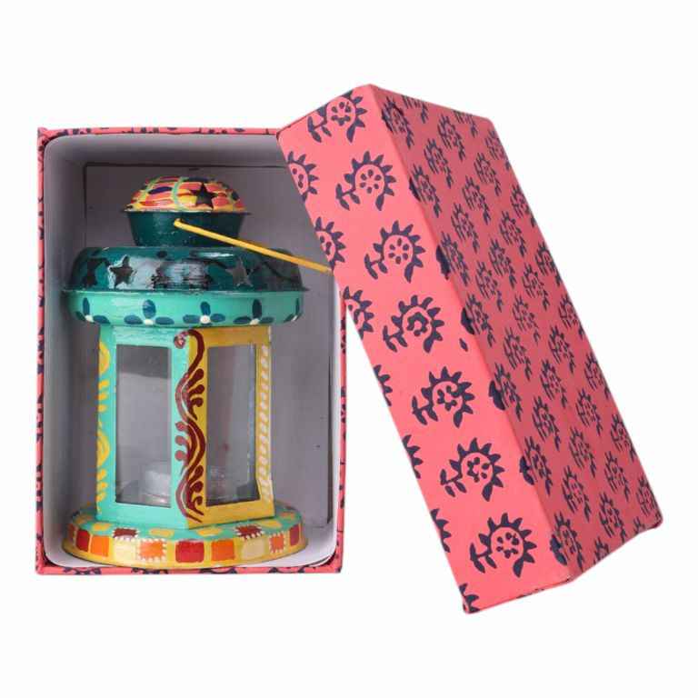Indha Hand-Painted Lantern with LED Light | Vintage-Inspired Home Decor for Cozy Ambience | Artistic Kettle | Awesome Giveaways | Unique Decor | Festive Gifting