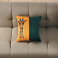 INDHA 20.0 X 20.0 Inches Embroidered Cushion Cover | Teal Green and Golden Yellow Dupion Silk Cushion Cover | Hand Embroidered Chain Stitch And Kantha Work Multicolor Giraffe Face Design|