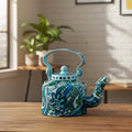 INDHA Turquoise and Blue Handpainted Aluminium Decorative Kettle With Abstract Art Print | Handpainted Décor | Home Décor | Home Utility | Living Room Décor | Gifting | Décor | Kitchen Utility