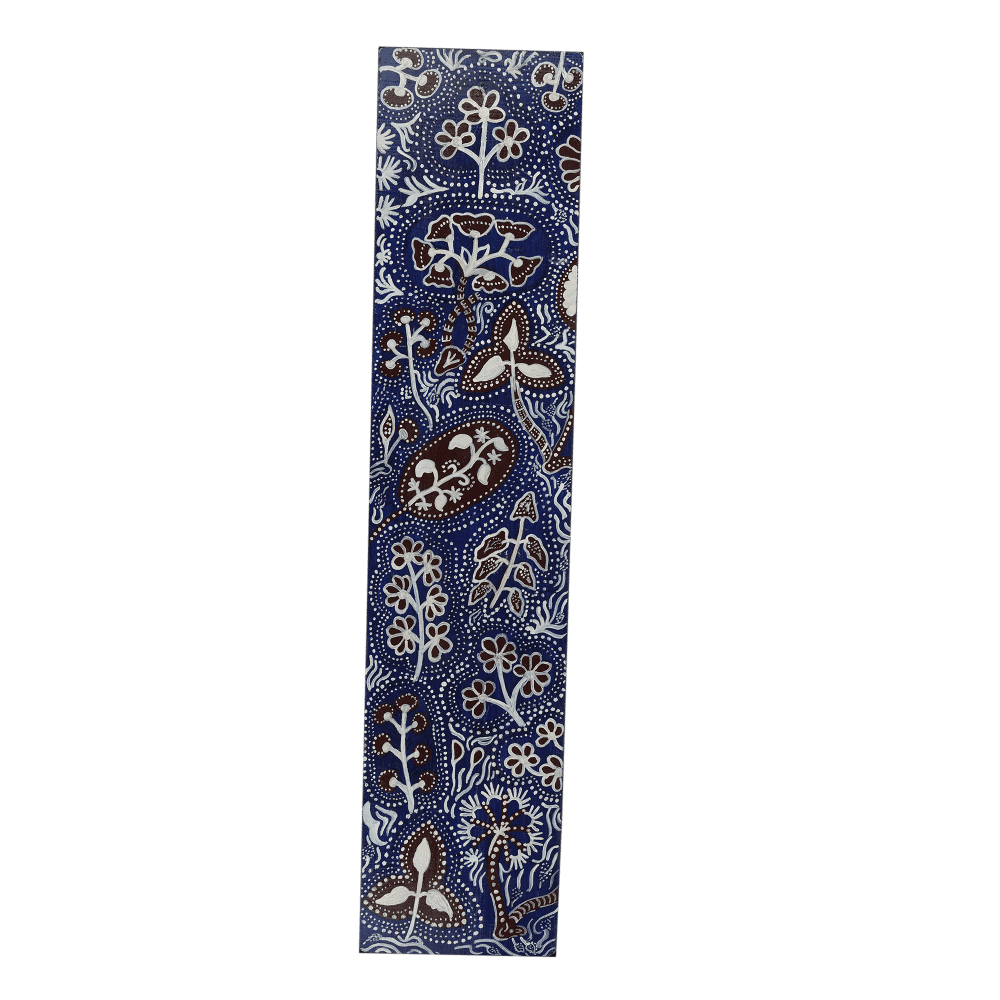 Indha Hand Painted Wall Decor | Sustainable Navy Blue Wall Decor | Tall Wall Decor | White and Black Flowers Hand Painted Wall Decor |