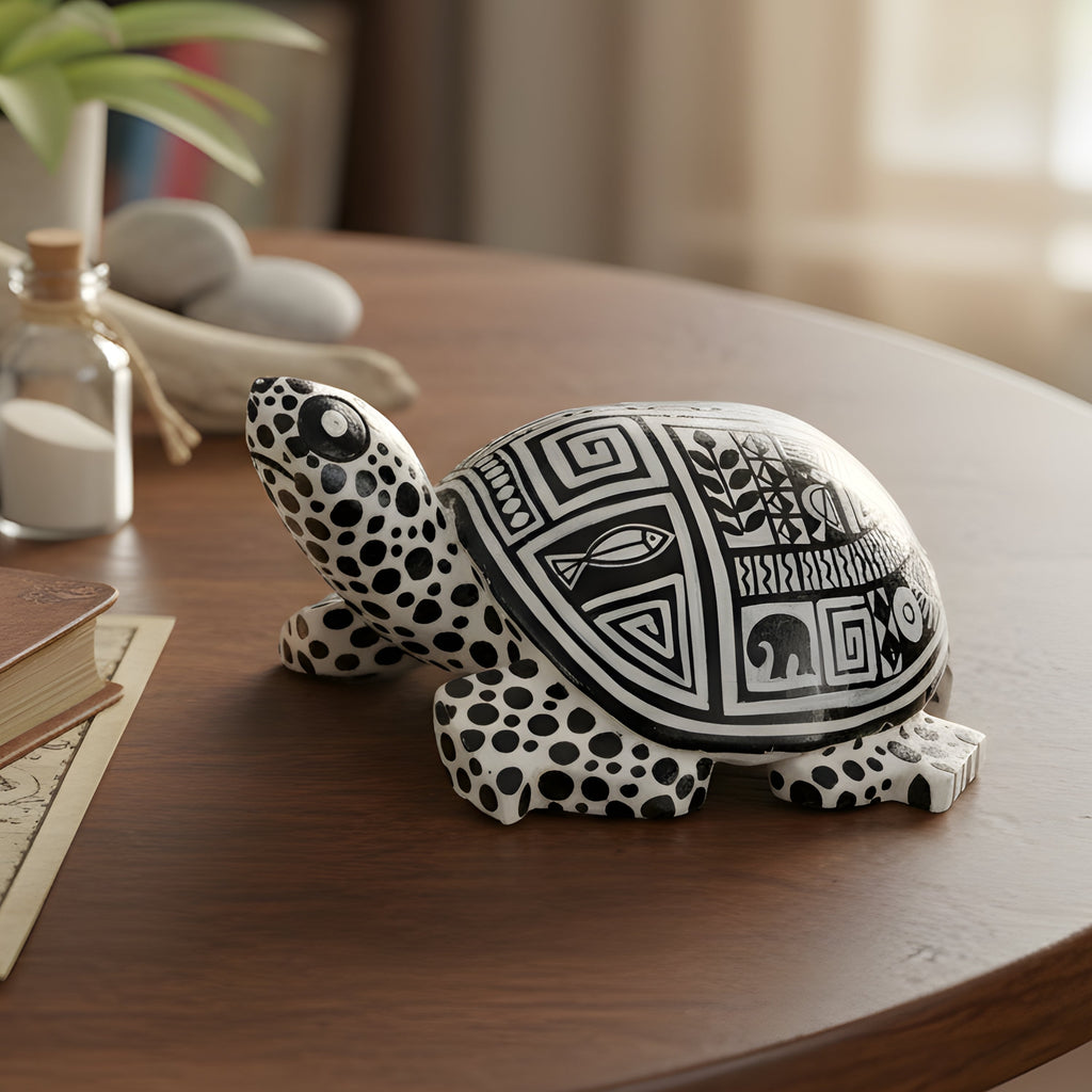 Indha Hand-Painted Wooden Turtle | Hand-Carved Table Décor & Paperweight | Cute Gift
